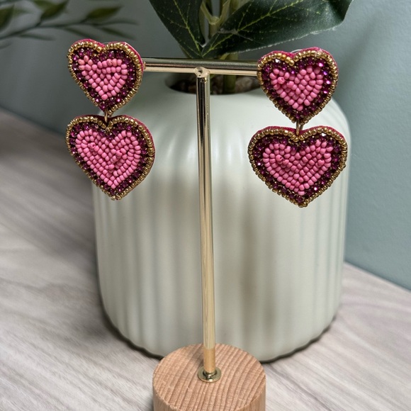 Charming Pink and Gold Heart Earrings - Picture 5 of 6